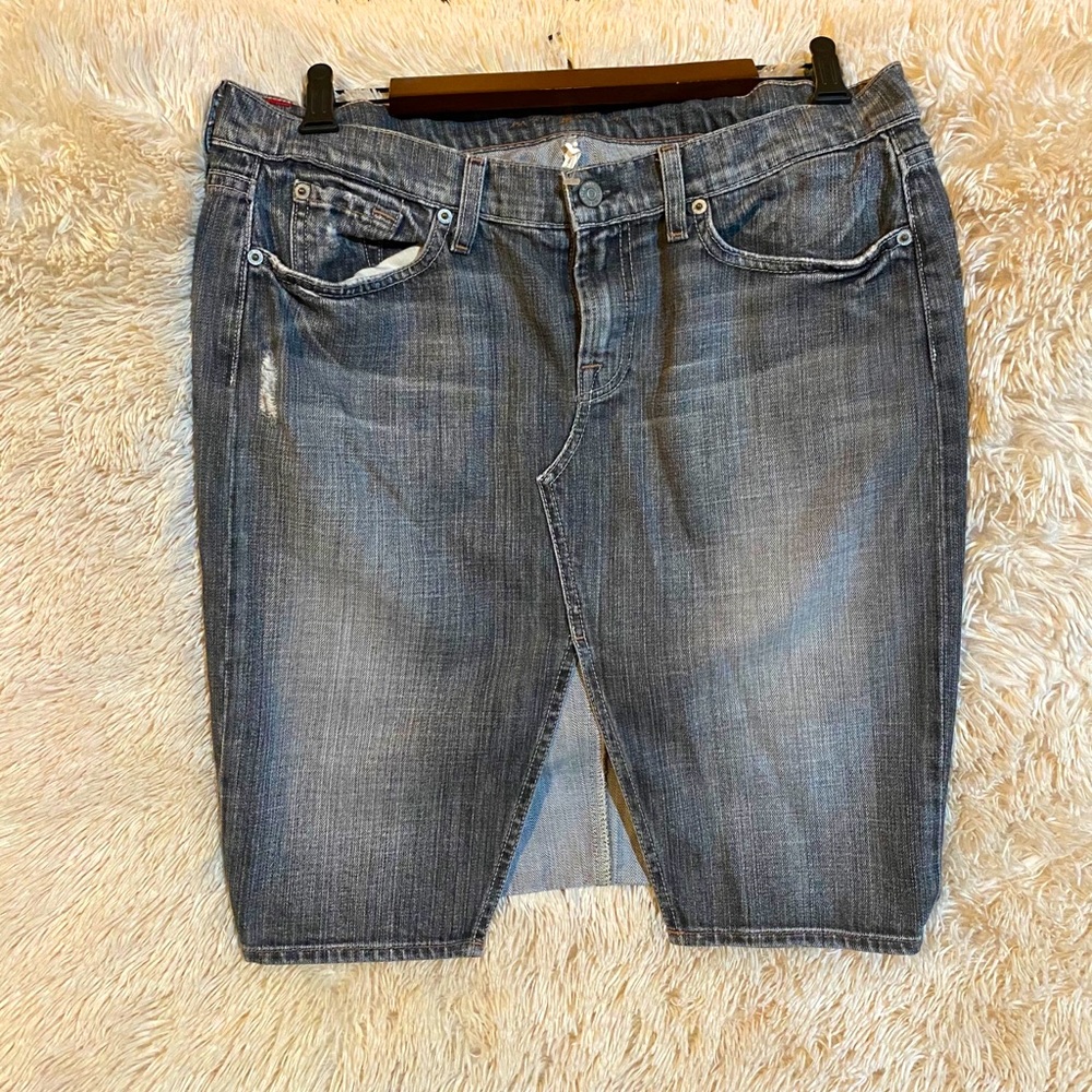 7 For All Mankind Distressed Denim Skirt
